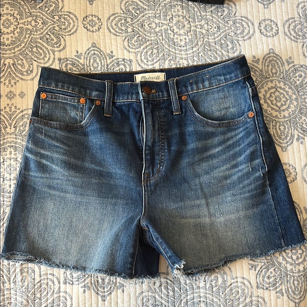 Madewell Blue Denim Frayed Shorts